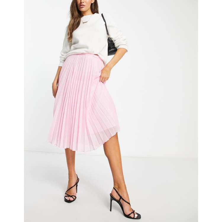 ASOS DESIGN pleated midi skirt in baby pink