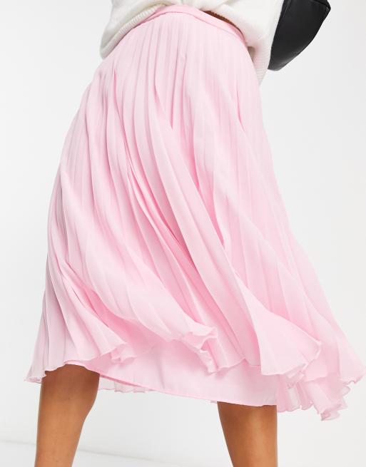 ASOS DESIGN pleated midi skirt in baby pink