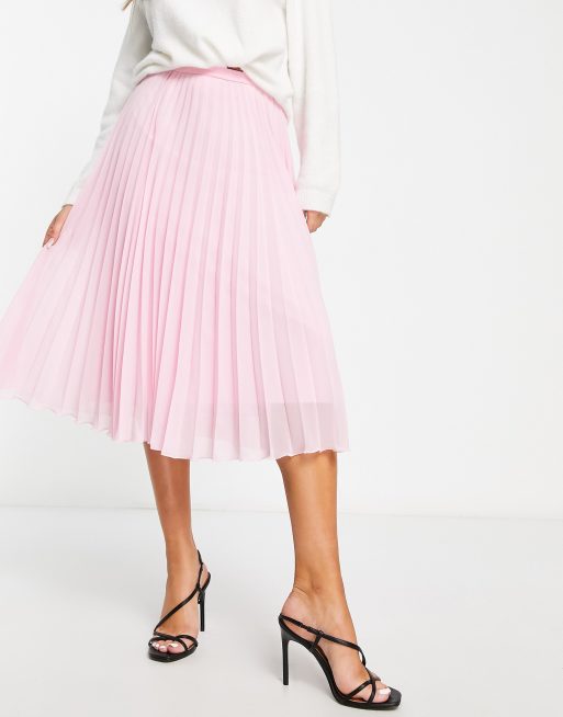 ASOS DESIGN pleated skirt in mid length in beige