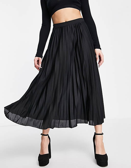 ASOS DESIGN pleated midi skirt in black