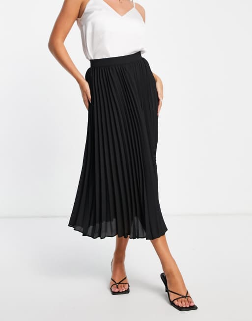 Asos black pleated midi skirt sale