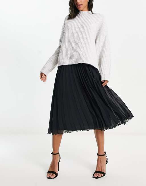 PLEATED MIDI SKIRT, Black