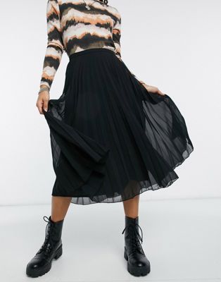 asos black pleated midi skirt