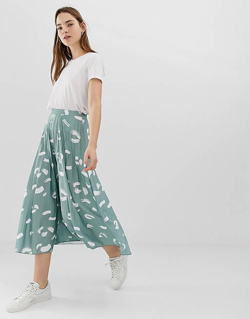 ASOS DESIGN pleated midi skirt in brush stroke print