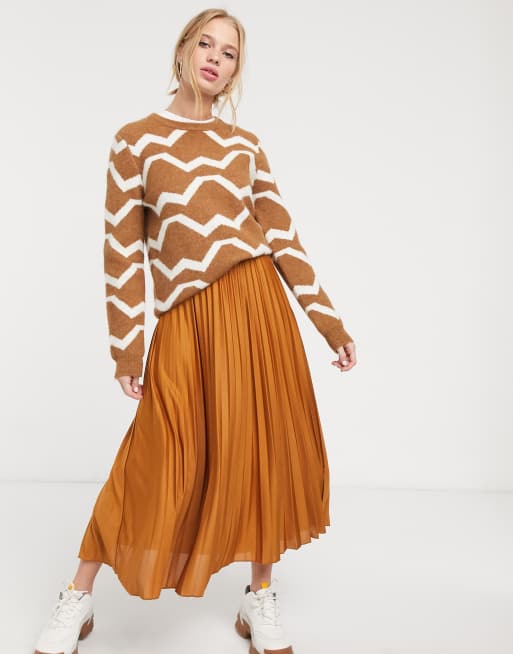 ASOS DESIGN pleated midi skirt in caramel | ASOS