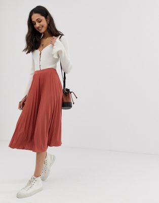 asos pink pleated skirt