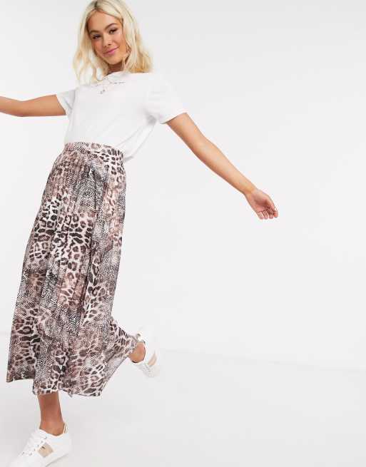 ASOS DESIGN pleated midi skirt in mixed animal print | ASOS