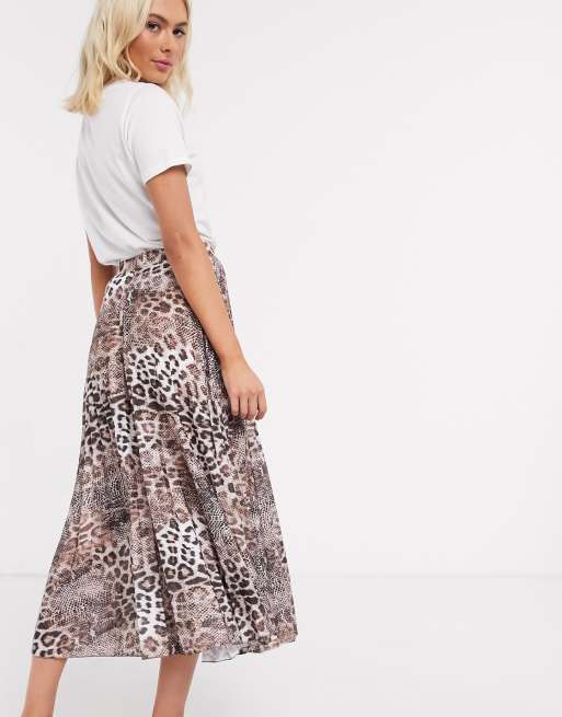 ASOS DESIGN pleated midi skirt in mixed animal print ASOS