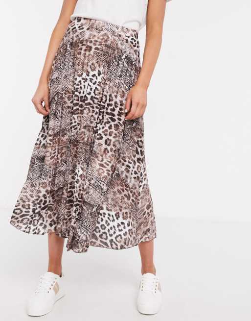 ASOS DESIGN pleated midi skirt in mixed animal print ASOS