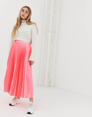 asos pink pleated skirt