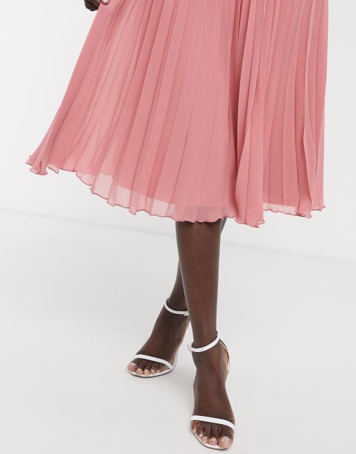 ASOS DESIGN pleated midi skirt in pink