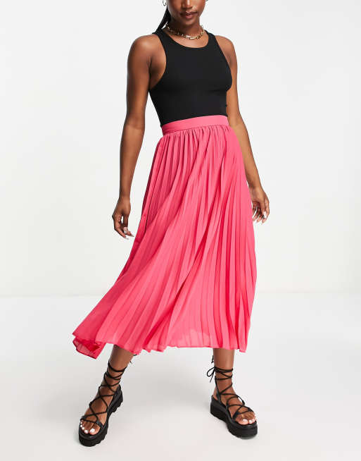 ASOS DESIGN pleated midi skirt in pink | ASOS