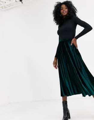 asos green velvet pleated dress