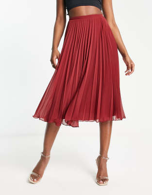 ASOS DESIGN pleated midi skirt in wine-Red