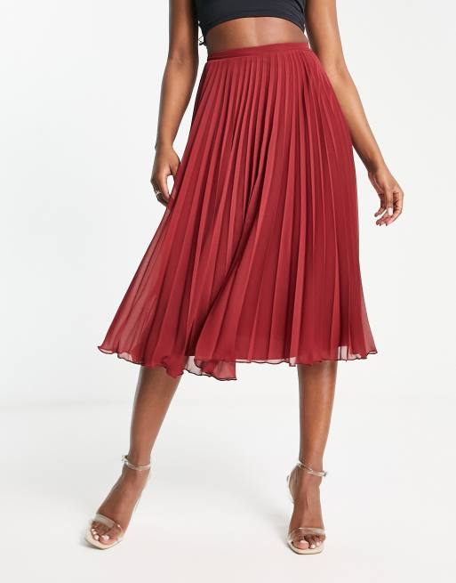 Pleated midi skirt red hotsell