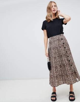 leopard print midi pleated skirt