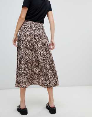 leopard print box pleat midi skirt