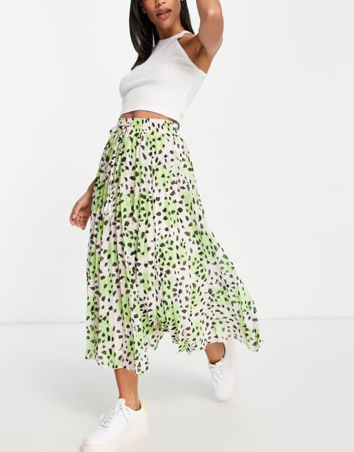 ASOS DESIGN pleated midi skirt with shirred waistband in animal print ...