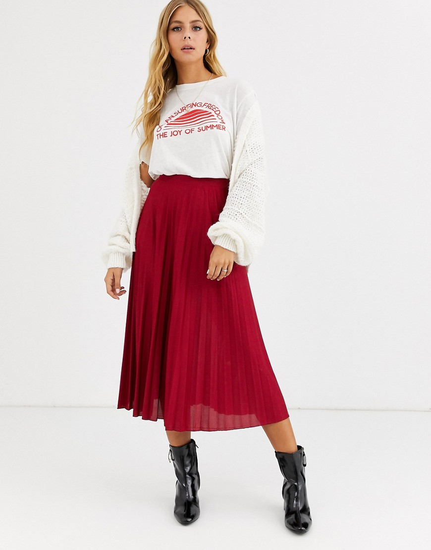 ASOS DESIGN pleated midi skirt-Red