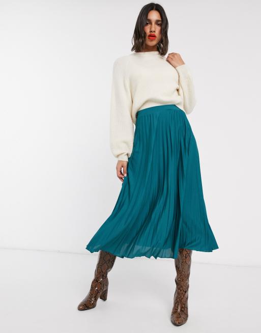 Asos green pleated outlet midi skirt