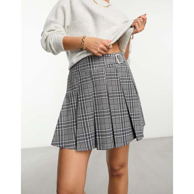 Grey pleated 2025 skirt plaid