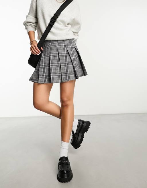 Grey check clearance pleated mini skirt