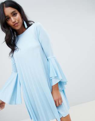 blue pleated dress asos