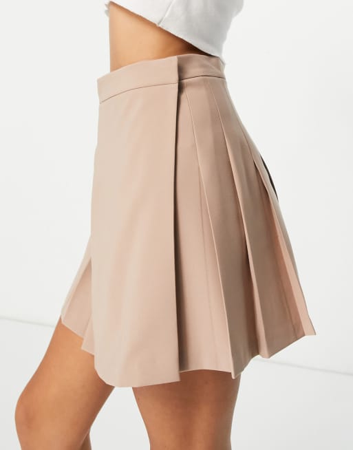 ASOS DESIGN pleated mini skirt in camel