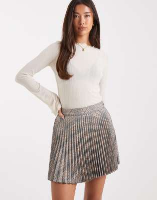 Asos Design Pleated Mini Skirt In Neutral