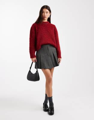Asos Design Pleated Mini Skirt In Gray