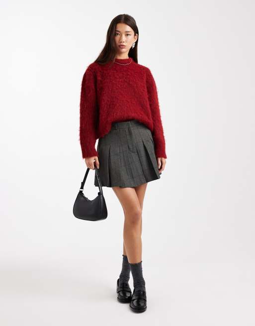 ASOS DESIGN pleated mini skirt in grey check