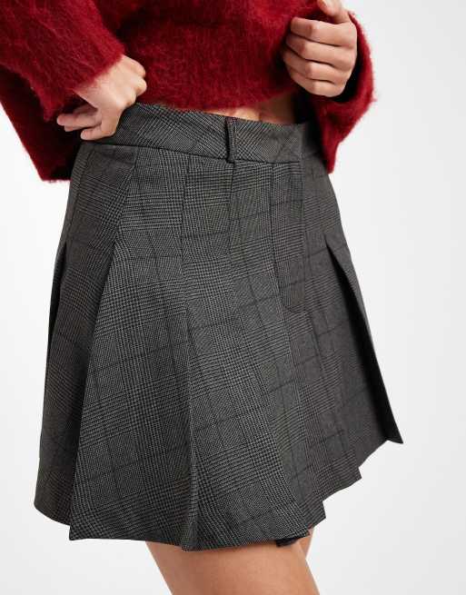 ASOS DESIGN pleated mini skirt in grey check