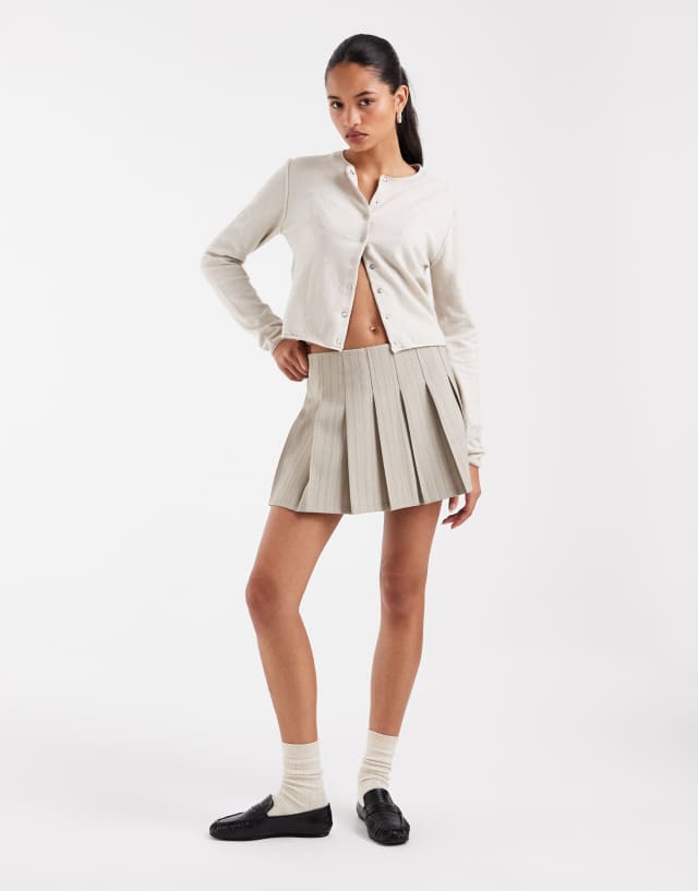 ASOS DESIGN pleated mini skirt in in taupe herringbone