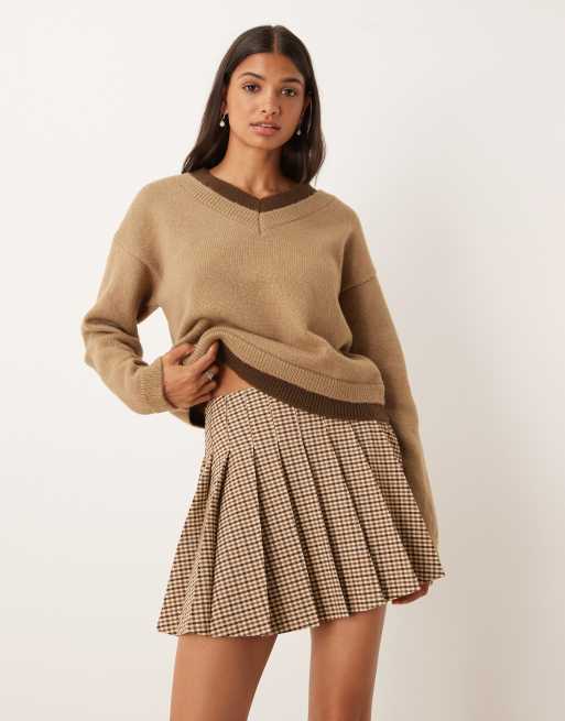 ASOS DESIGN pleated mini skirt in micro plaid