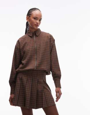 Asos Design Pleated Mini Skirt In Brown