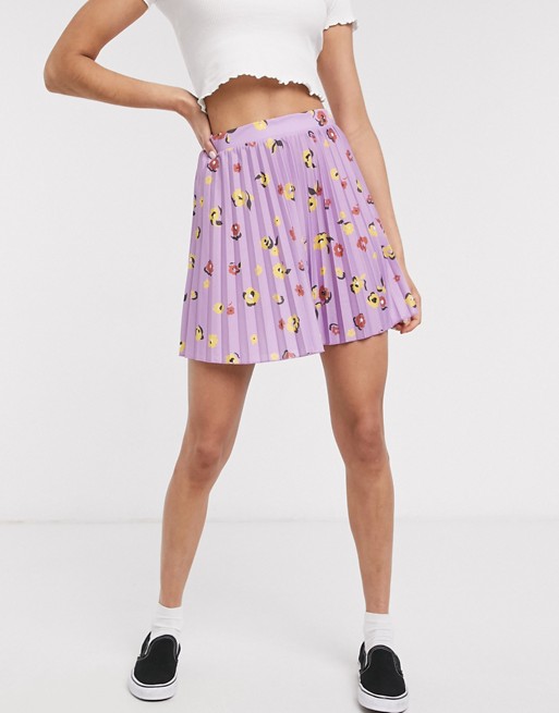ASOS DESIGN pleated mini skirt in purple floral print