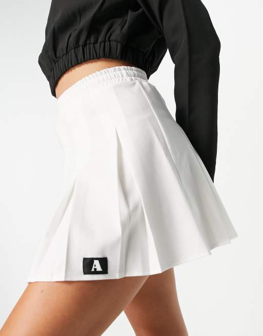 ASOS DESIGN pleated mini skirt with tab detail in white - WHITE, 3 of 4