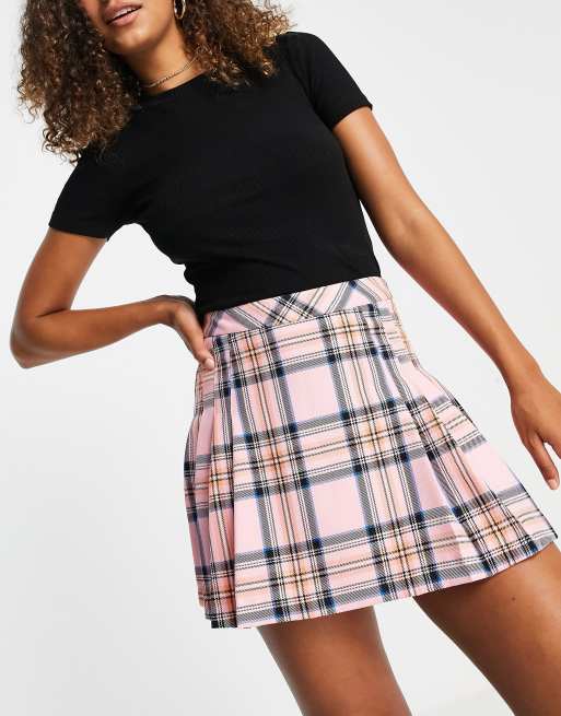 ASOS DESIGN pleated mini suit skirt in pink check | ASOS