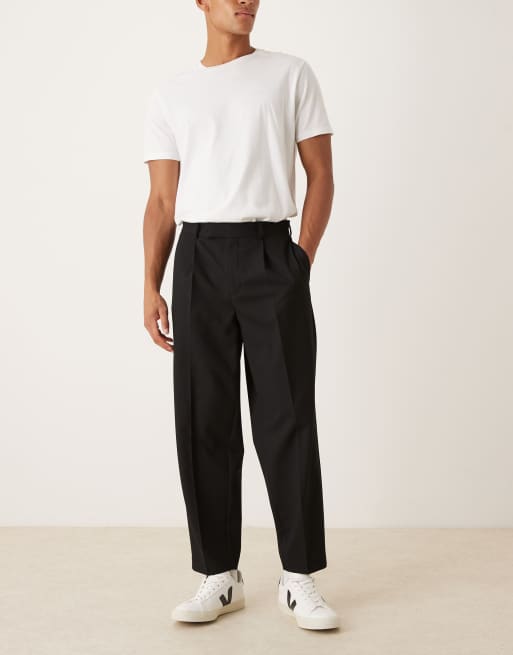ASOS DESIGN pleated oversized tapered dress pants in black microtexture