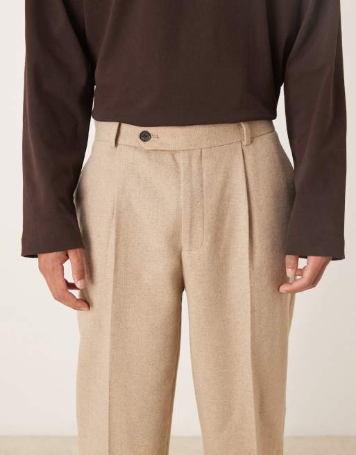 ASOS DESIGN pleated oversized tapered wool blend dress pants in stone, 5 of 5