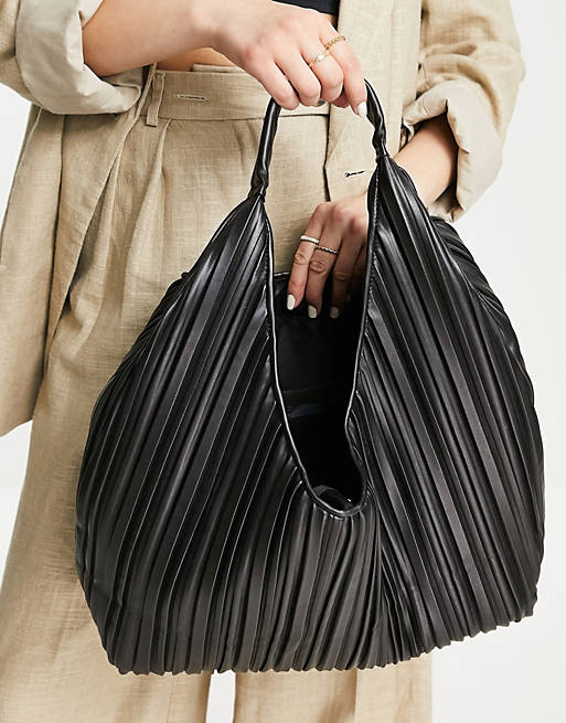 ASOS DESIGN pleated oversized tote bag in black