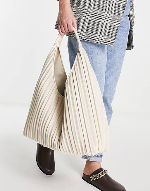 ASOS DESIGN pleated oversized tote in off white 