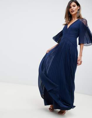 navy blue flutter sleeve dress