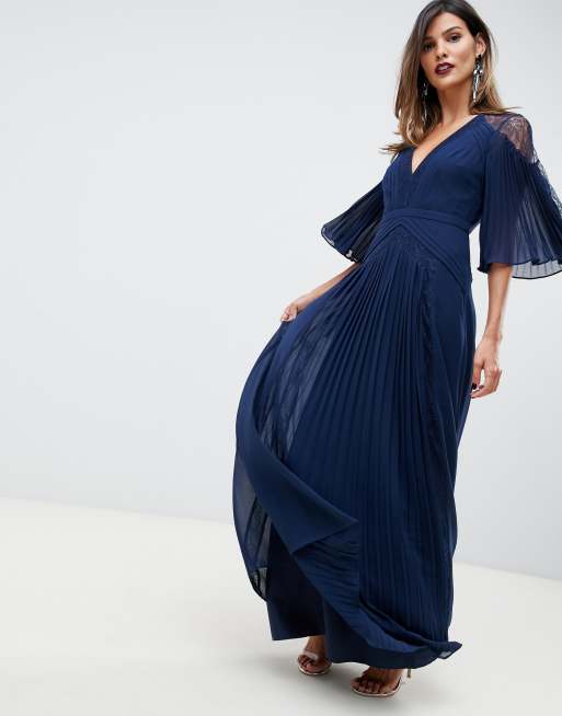 asos pleated maxi dress with lace inserts