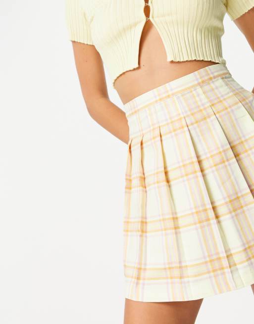 ASOS DESIGN pleated pleated mini skirt in yellow plaid print