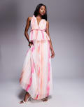 [ASOS DESIGN] ASOS DESIGN pleated plunge midi dress with peplum in blurred stripe print-Multi 16 Blurred stripe