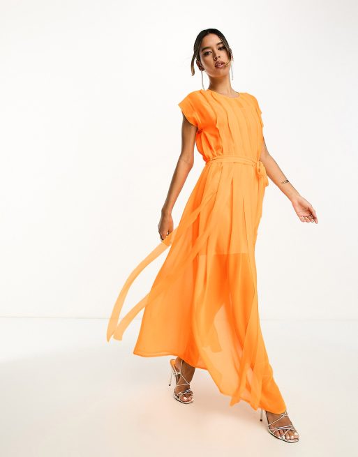 Asos orange pleated dress best sale