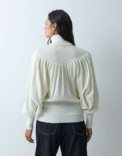 ASOS DESIGN pleated roll neck jumper in cream, 4 of 4