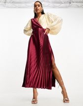 Flounce London satin kimono sleeve midi dress in sage satin