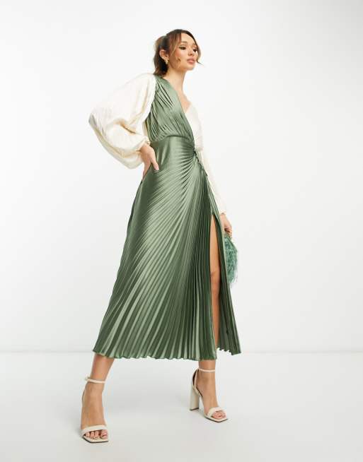 Silk pleated sale midi dress